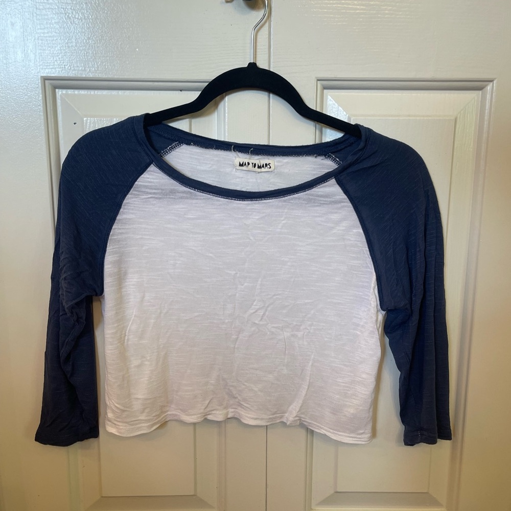 Women's Navy and White Raglan Top